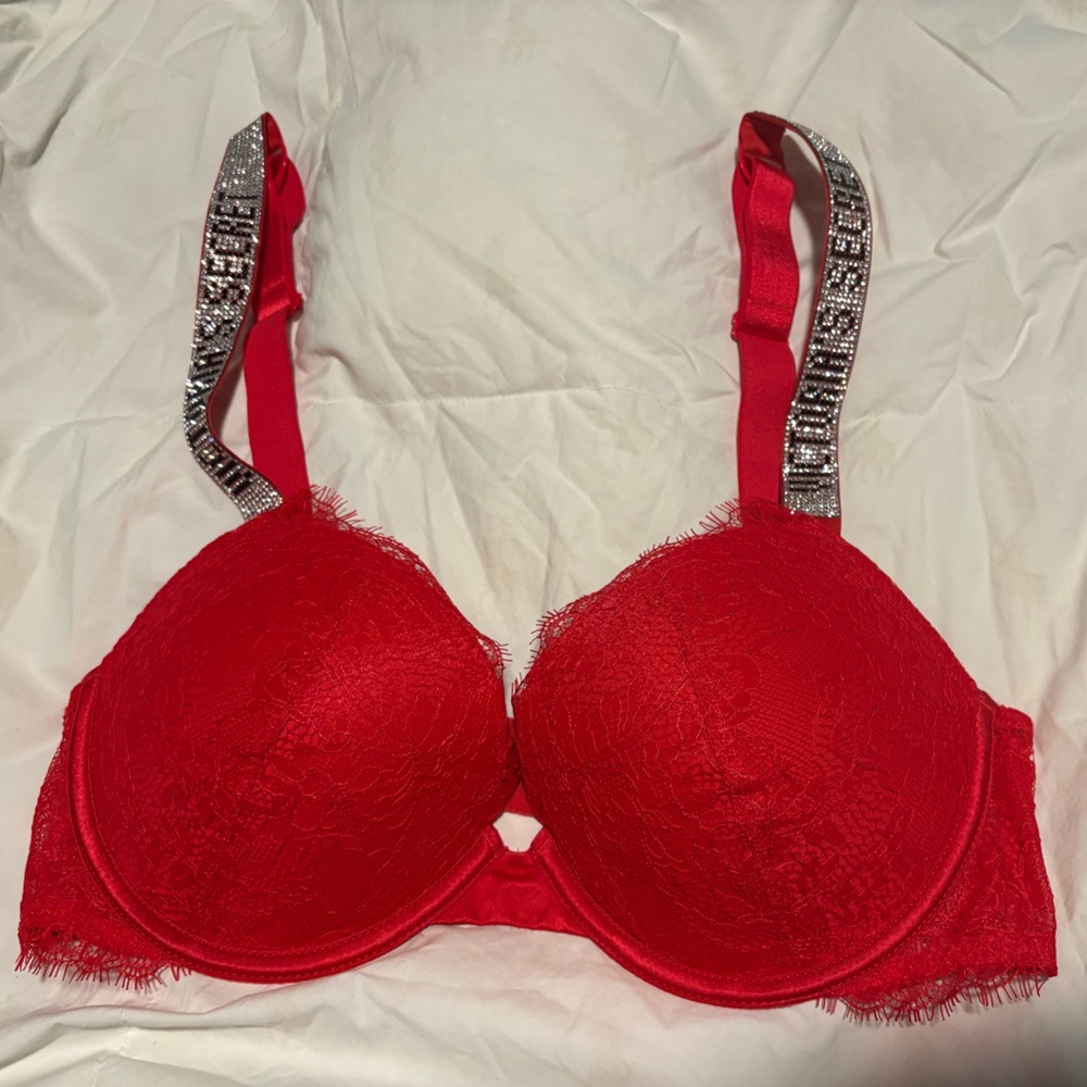 Victoria's Secret Red Lace Bra with Embellished Straps